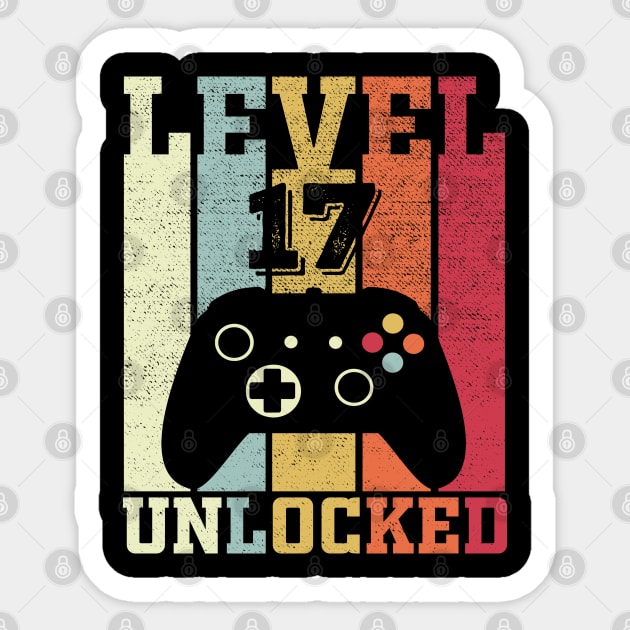 Level 17 Unlocked Funny Video Gamer 17th Birthday Gift Sticker by DragonTees